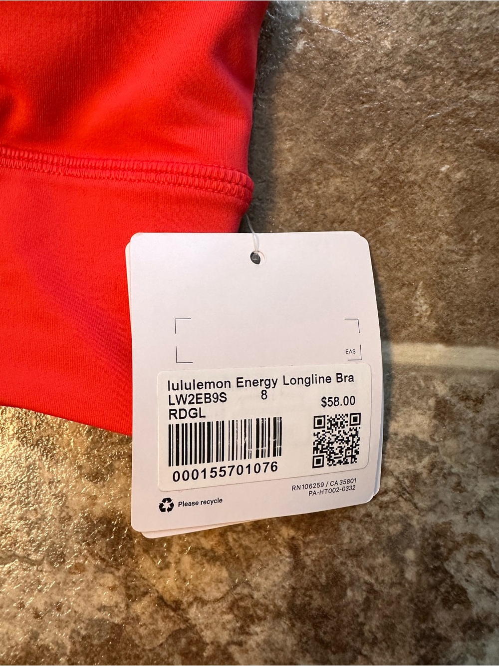 NWT Lululemon Energy Longline Bra | Red Glow (RDGL) | Size 8 - Picture 4 of 6